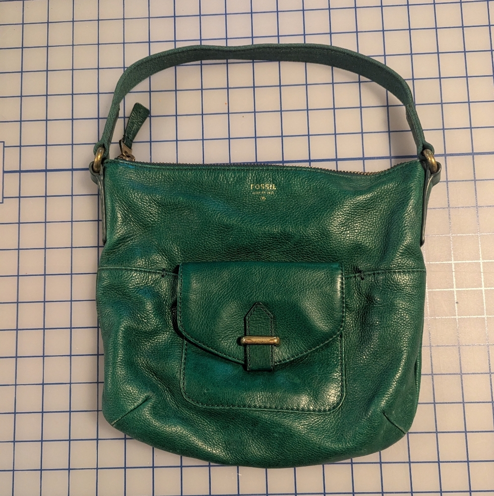 Fossil Green Leather Shoulder Bag